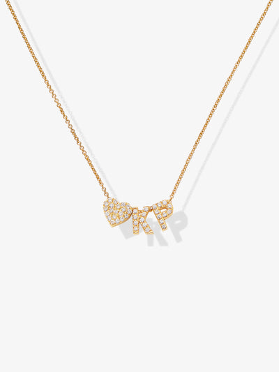 Two Letters and Heart Necklace in Diamonds and 18k Gold