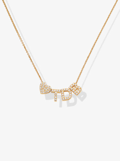 Three Letters and Heart Necklace in Diamonds and 18k Gold