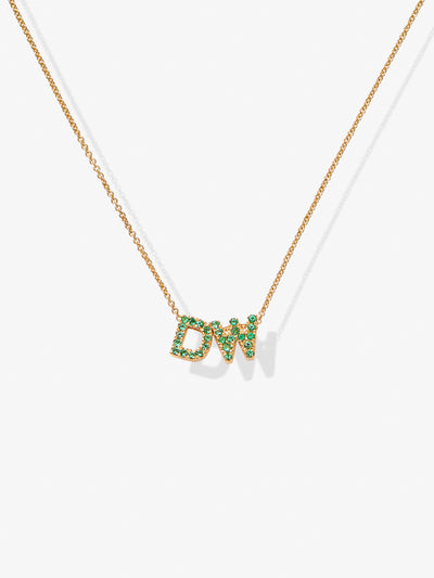 Two Letters and Tsavorite Heart Necklace in 18k Gold