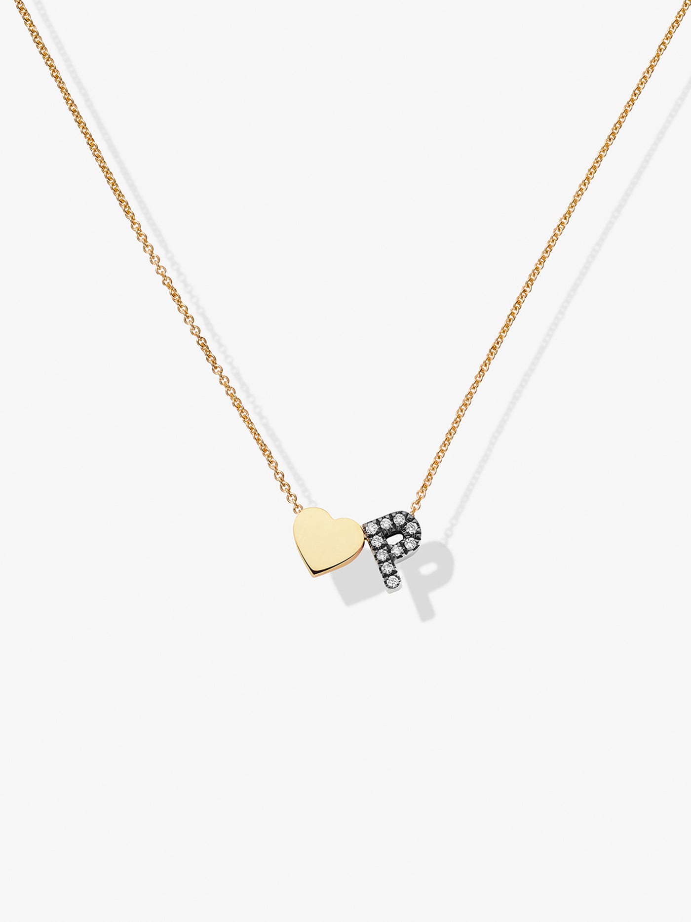 One Diamond Blackened Gold Letter Heart 18-Karat Gold Necklace