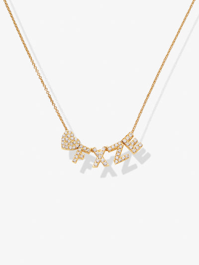 Four Diamond Letters Heart 18-Karat Gold Necklace