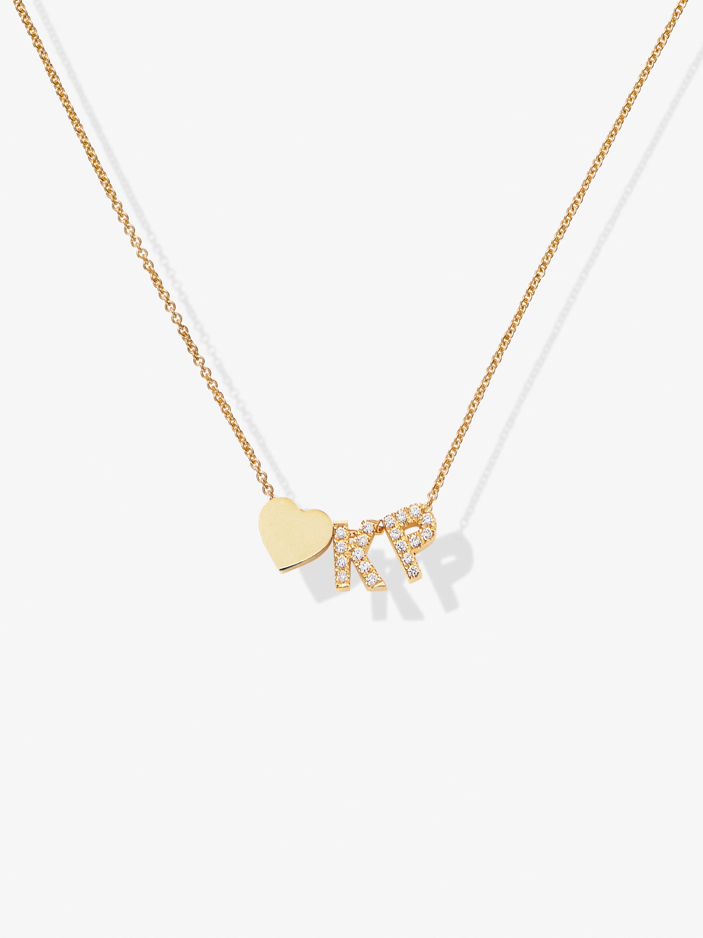 Two Diamond Letters Heart 18-Karat Gold Necklace