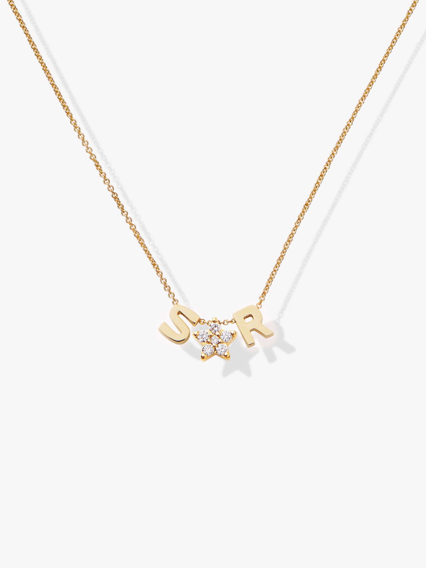 Two Letters and Diamond Star Necklace in 18k Gold